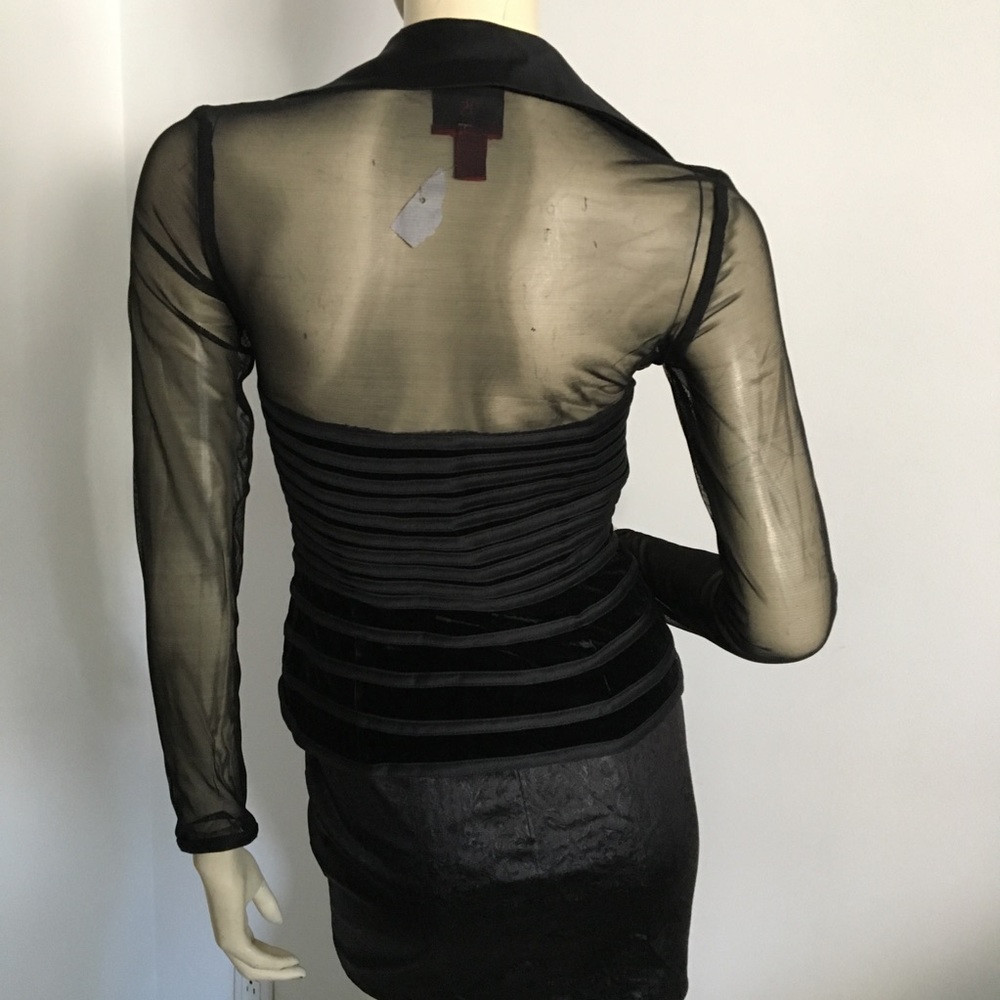 New Js Collections Black Mesh & Velvet Evening Top - image 6